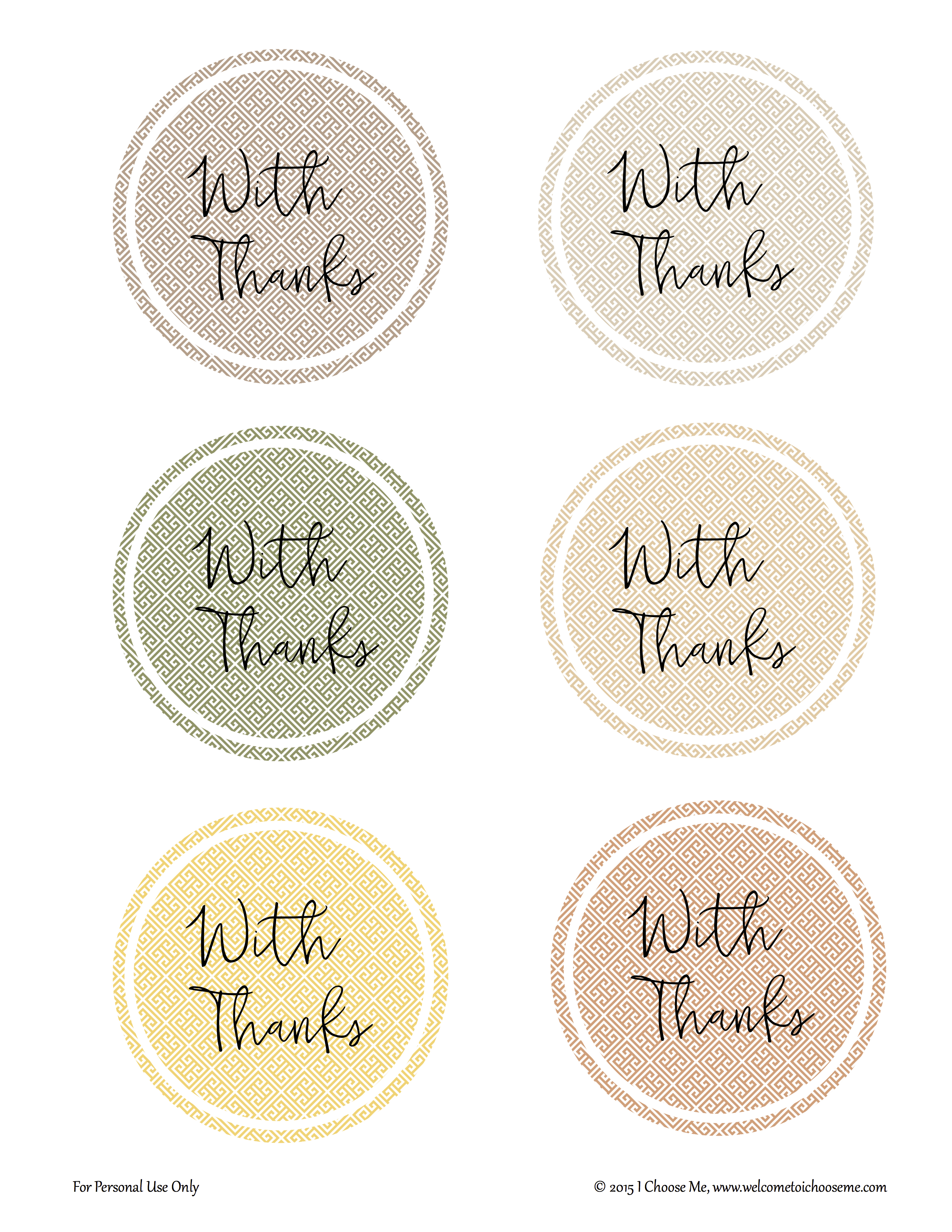 With Thanks – Printable Tags – I Choose Me